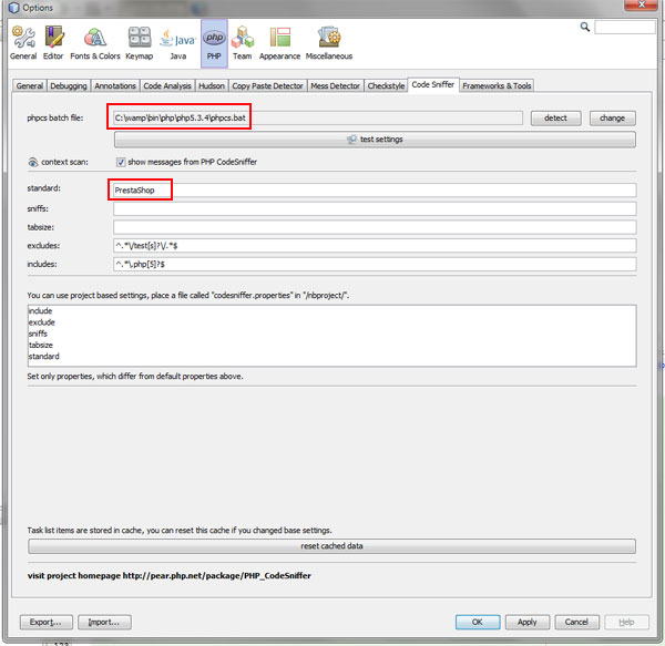 Netbeans Php code sniffer