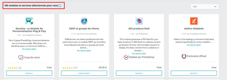 Liste des modules avant modification