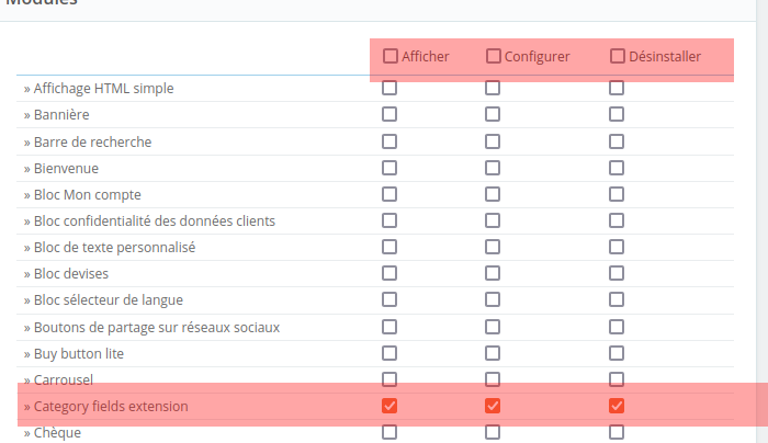 Droits modules